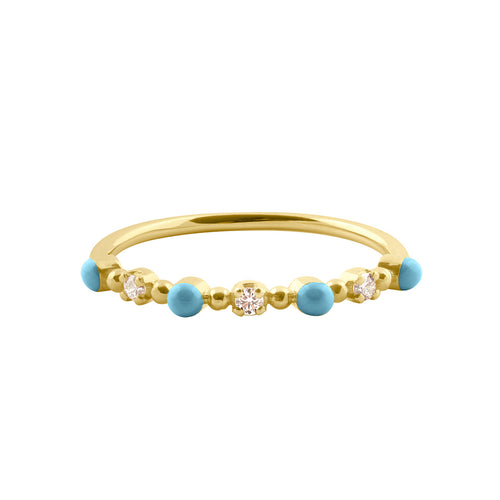 Gigi Clozeau - Bague turquoise Classique Gigi, 3 diamants, or jaune, T 49