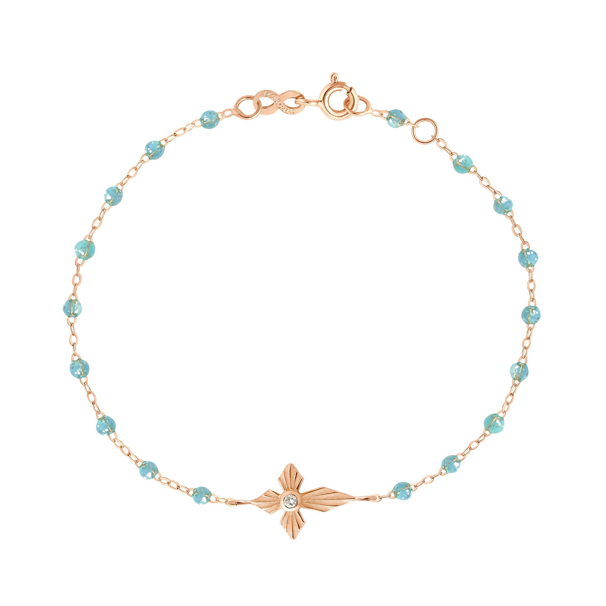 Gigi Clozeau - Bracelet aqua Croix Lumière diamants, or rose, 17 cm