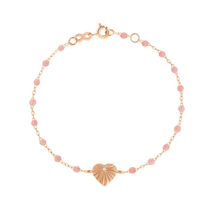 Gigi Clozeau - Bracelet blush Cœur Lumière, diamant, or rose, 17 cm