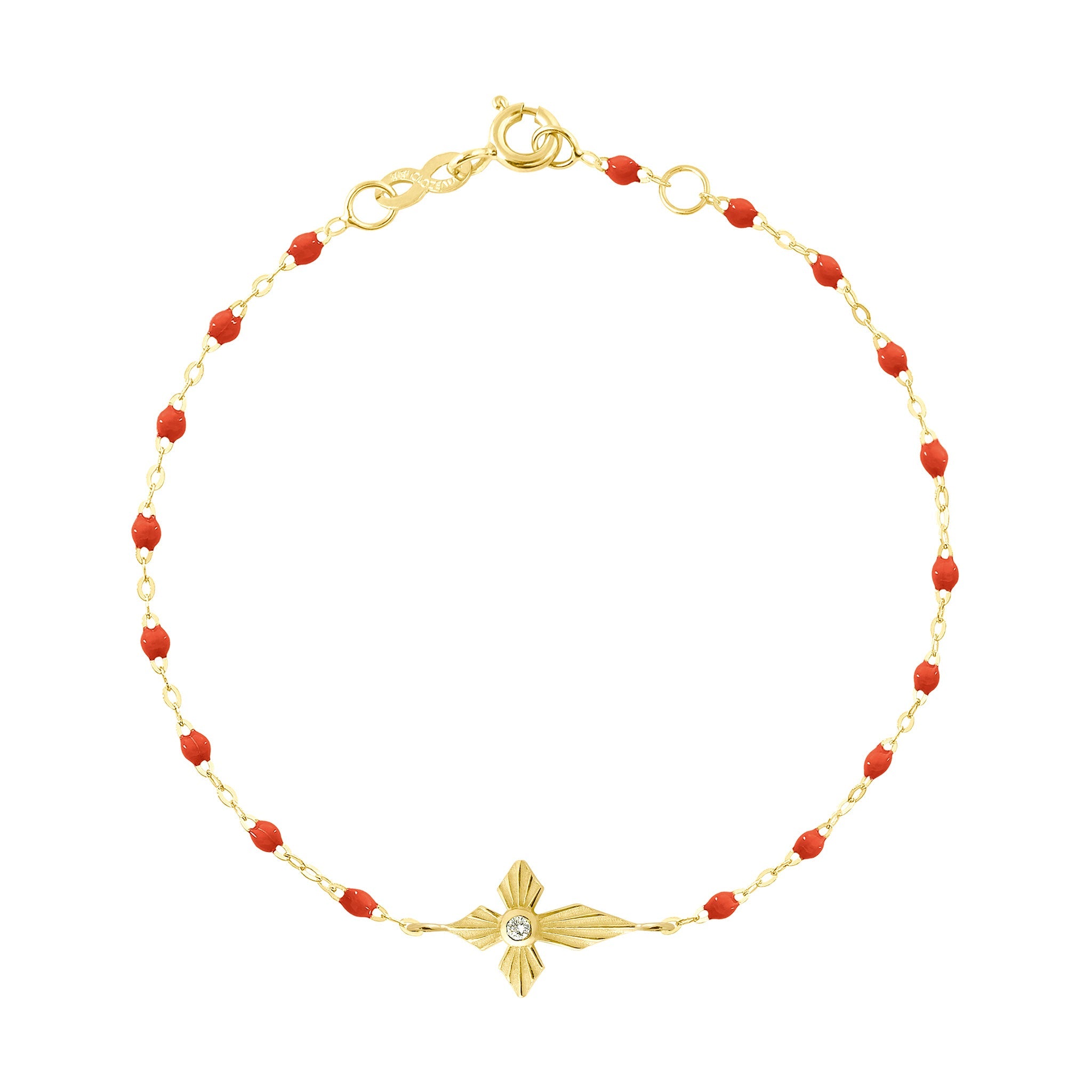 Gigi Clozeau - Bracelet corail Croix Lumière diamants, or jaune, 17 cm