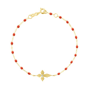 Gigi Clozeau - Bracelet corail Croix Lumière diamants, or jaune, 17 cm