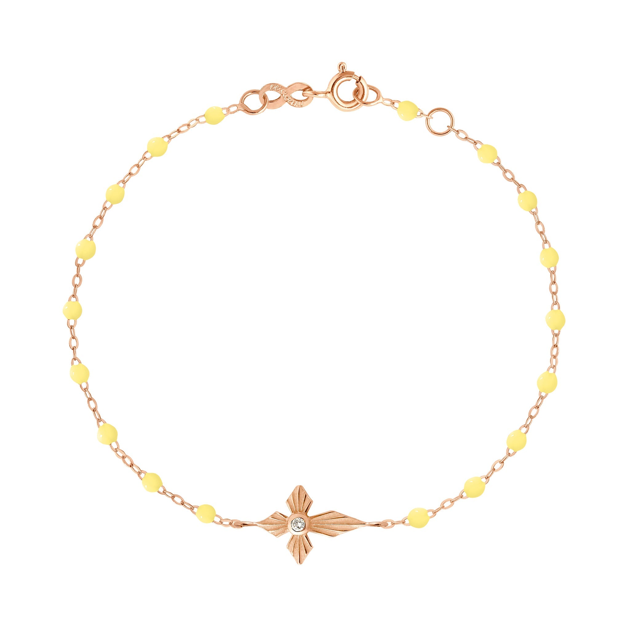 Gigi Clozeau - Bracelet mimosa Croix Lumière, Diamants, or rose, 17 cm