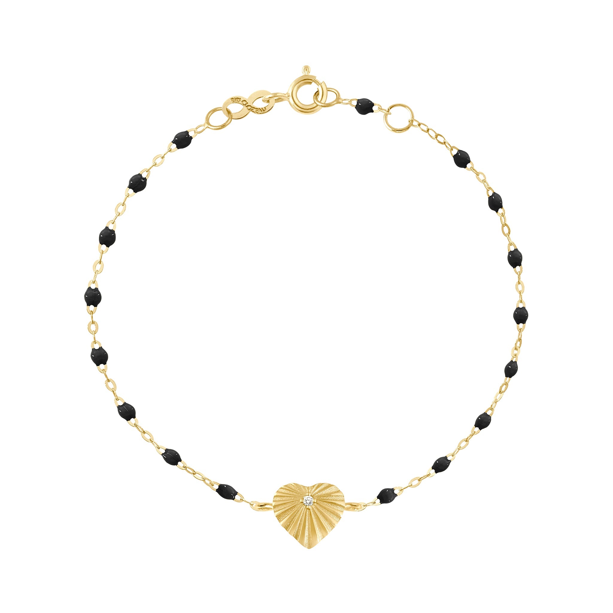 Gigi Clozeau - Bracelet noir Cœur Lumière, diamant, or jaune, 17 cm