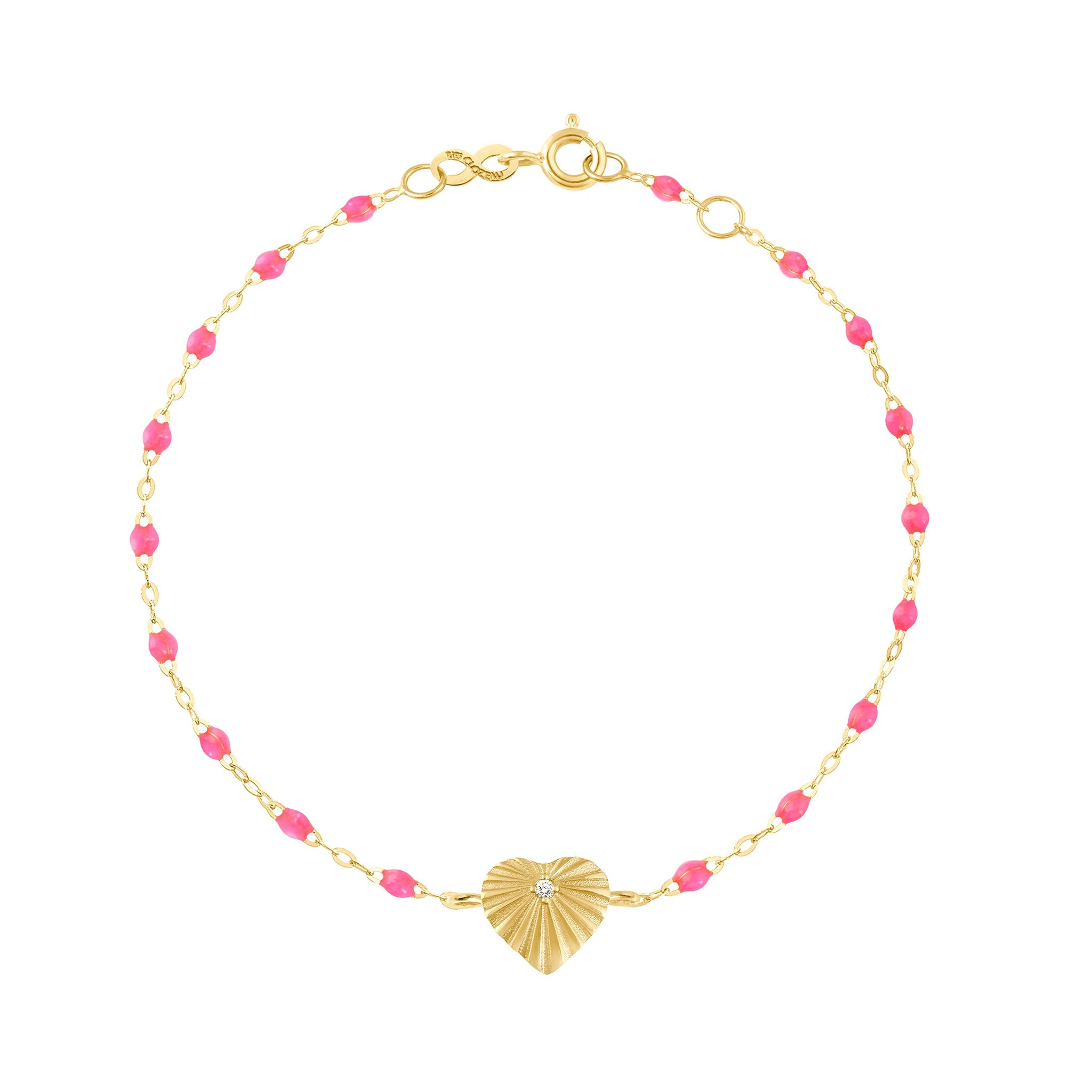 Gigi Clozeau - Bracelet rose fluo Cœur Lumière, diamant, or jaune, 17 cm