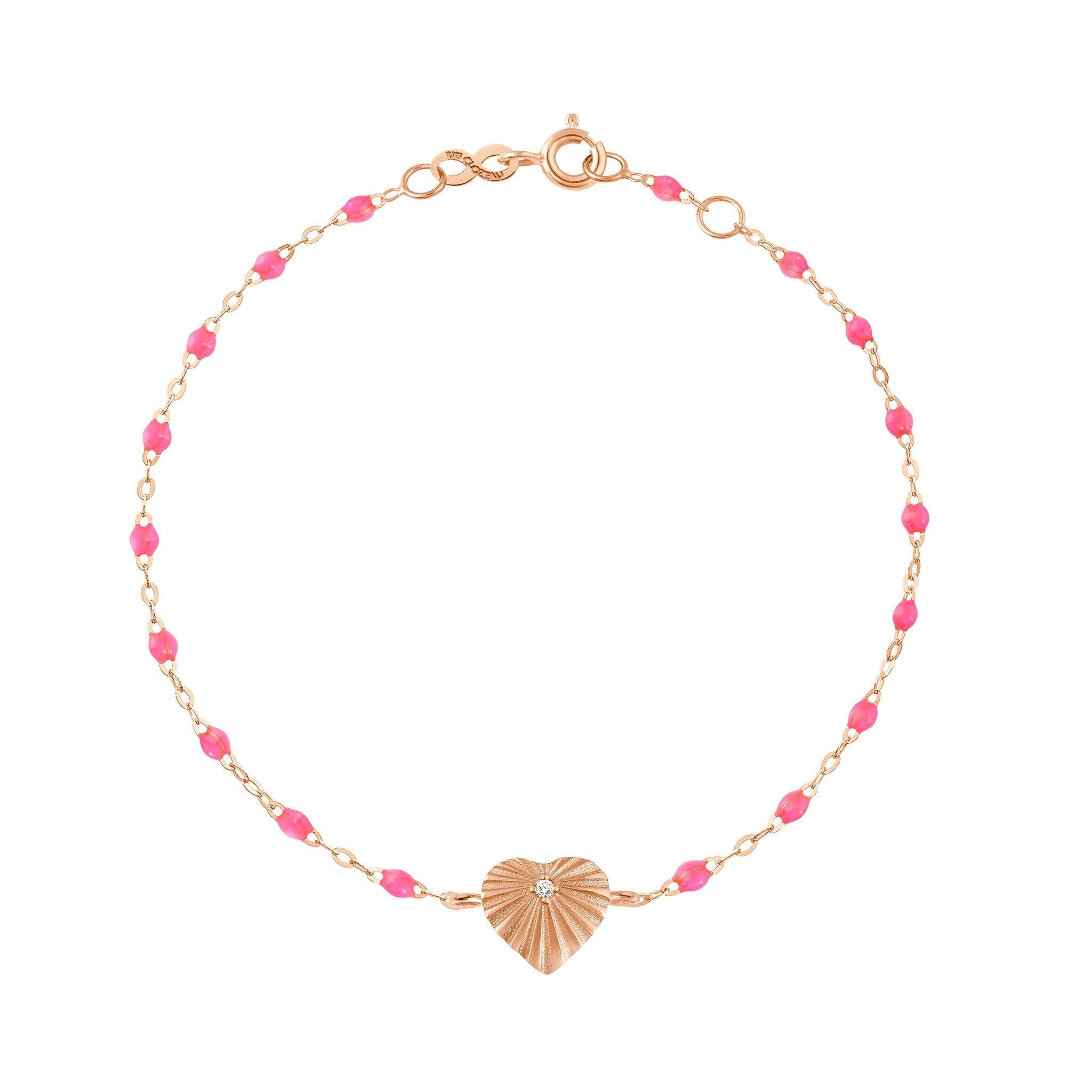 Gigi Clozeau - Bracelet rose fluo Cœur Lumière, diamant, or rose, 17 cm