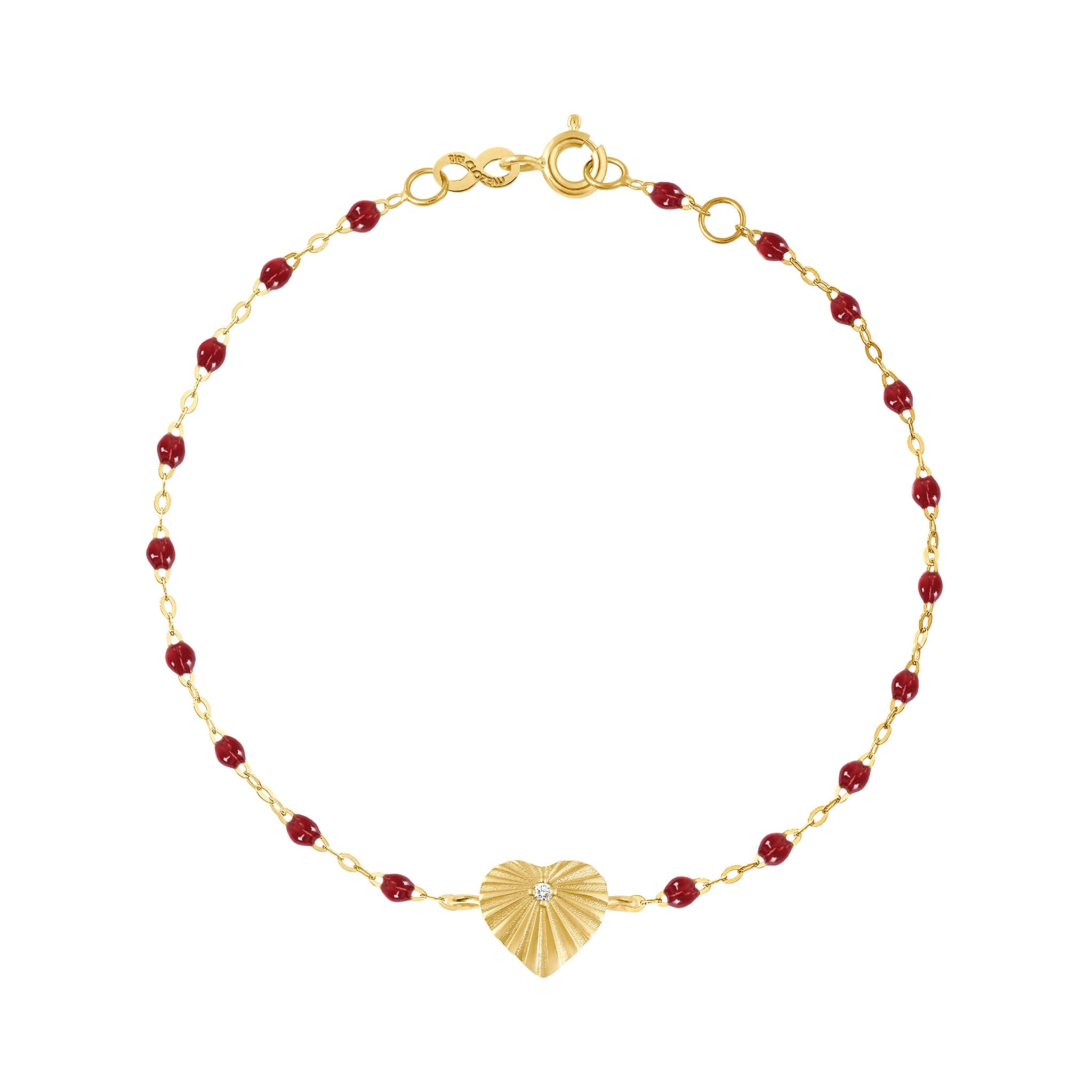 Gigi Clozeau - Bracelet rouge Cœur Lumière, diamant, or jaune, 17 cm