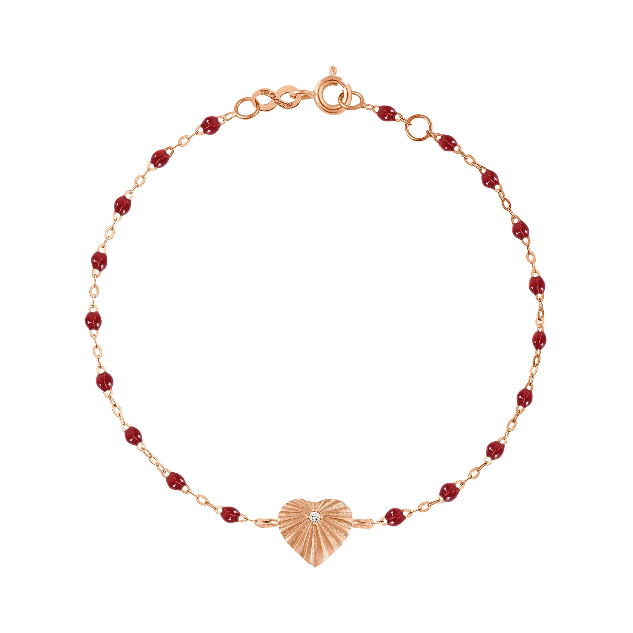 Gigi Clozeau - Bracelet rouge Cœur Lumière, diamant, or rose, 17 cm