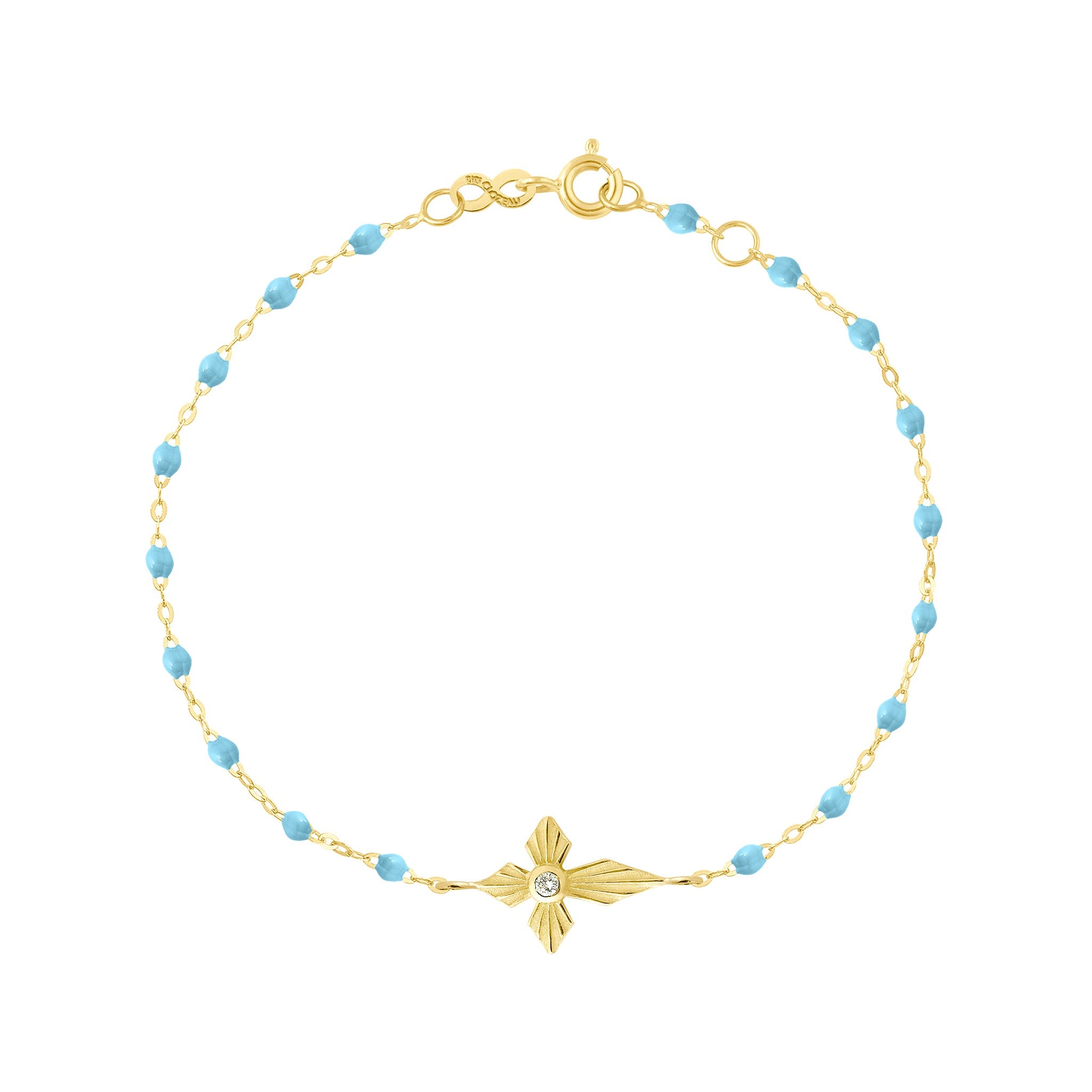 Gigi Clozeau - Bracelet turquoise Croix Lumière diamants, or jaune, 17 cm