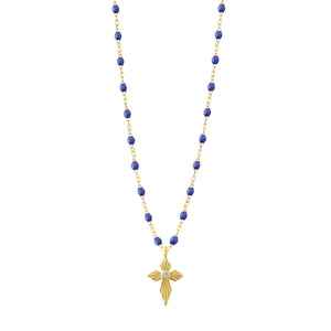 Gigi Clozeau - Collier bleuet Croix Lumière diamants, or jaune, 42 cm