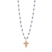 Gigi Clozeau - Collier bleuet Croix Lumière diamants, or rose, 42 cm