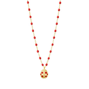 Gigi Clozeau - Collier coquelicot Ladybug, or jaune, 42cm