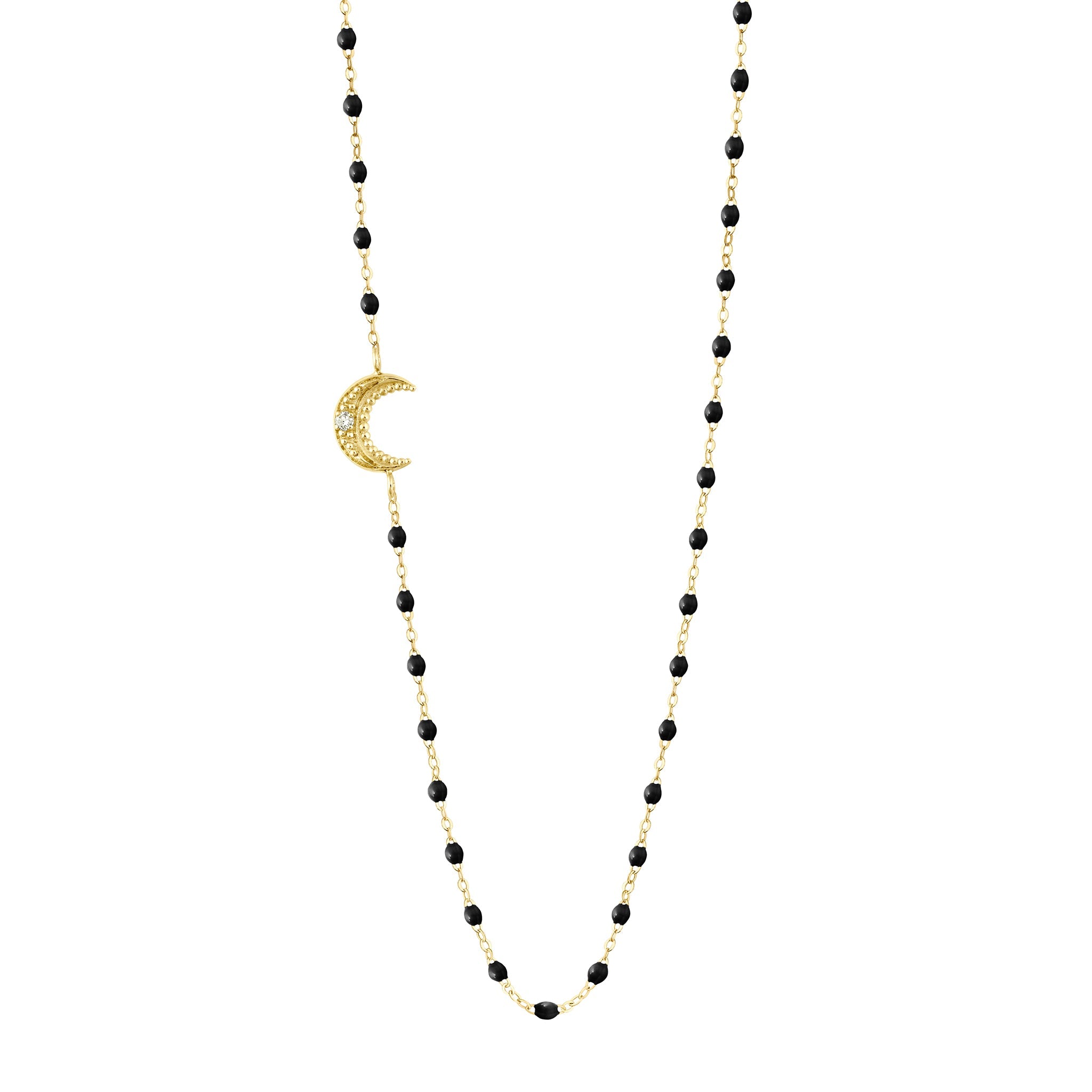 Gigi Clozeau - Collier noir Lune, diamant, or jaune, 42 cm