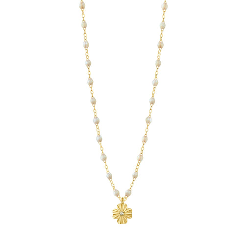 Gigi Clozeau - Collier opale Trèfle Lumière, diamant, or jaune, 42 cm