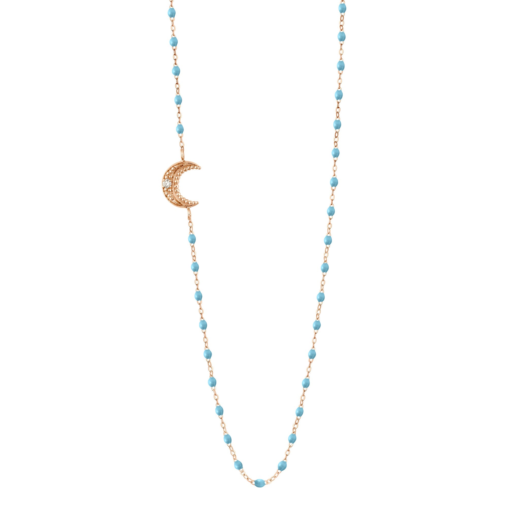 Gigi Clozeau - Collier turquoise Lune, diamant, or rose, 42 cm