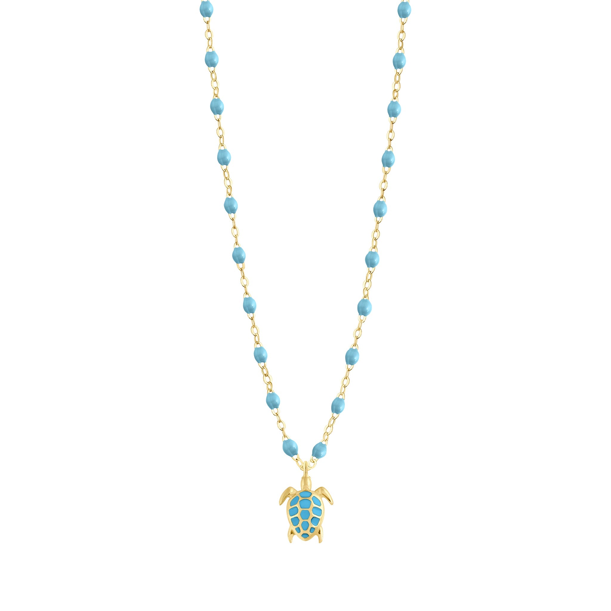 Gigi Clozeau - Collier turquoise Tortue, or jaune, 42 cm