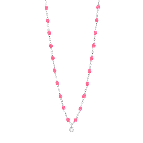 Gigi Clozeau - Collier rose fluo Gigi Suprême, or blanc, 1 diamant, 42 cm